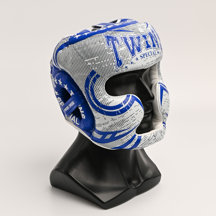 Боксерский шлем Twins Special FHGL3-TW5BK White/Blue - фото 2