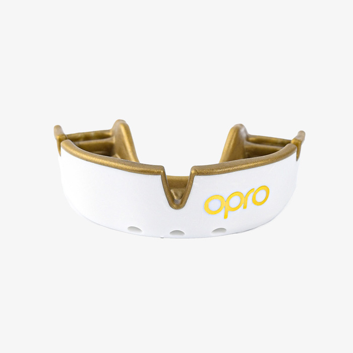 Детская боксерская капа Opro Gold Level UFC белая/золотая - фото 1