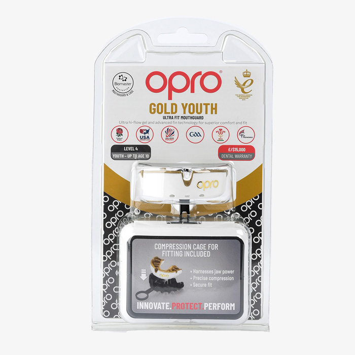 Детская боксерская капа Opro Gold Level UFC белая/золотая - фото 6